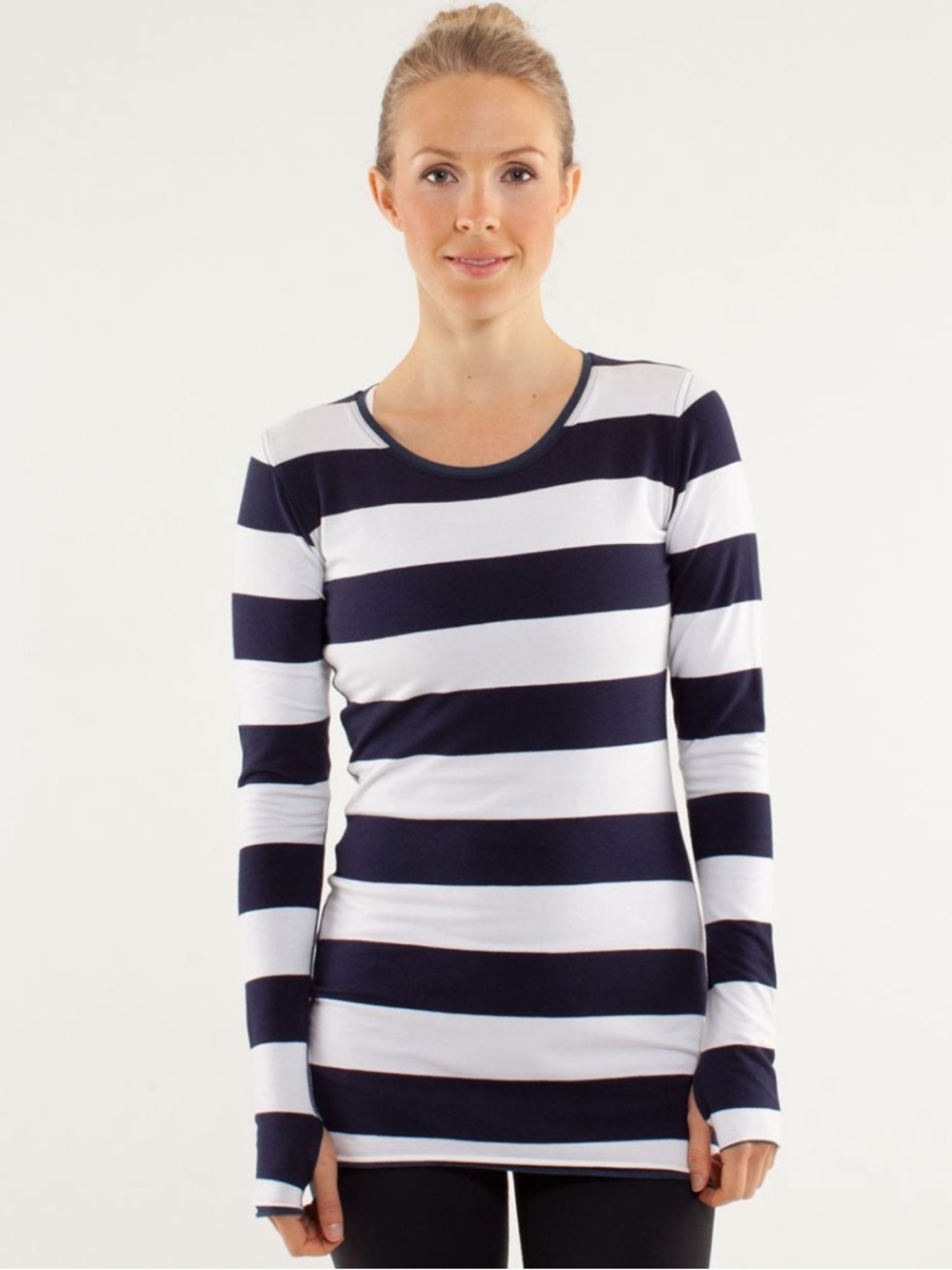 Lululemon Every Yogi Long Sleeve Reversible Wide Bold Stripe Deep Indigo Sz L